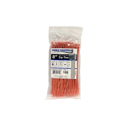 Kable Kontrol Cable Tie, 8 in L, 2.16 in Max Bundle Dia., Orange, Nylon 6/6, 50 lb Strength, 100 PK CT261CL-ORANGE
